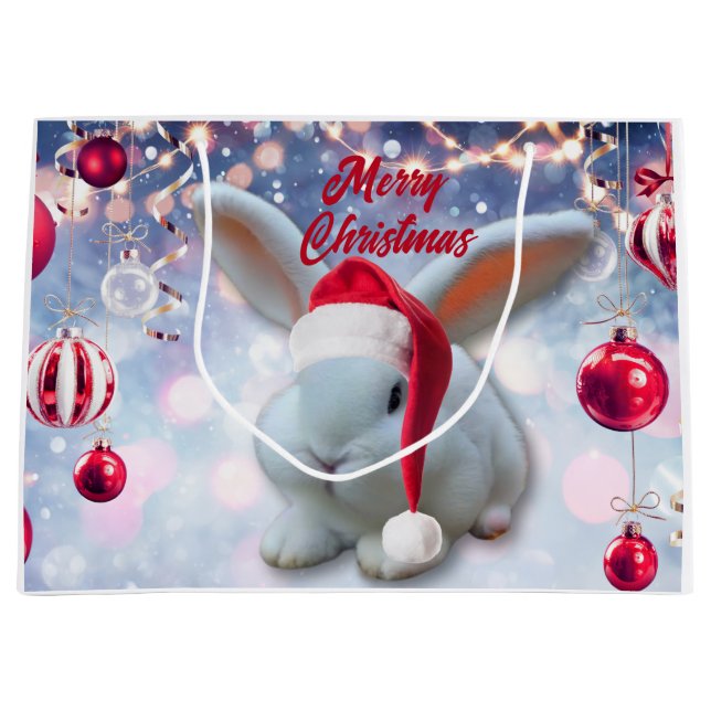 Grand Sac Cadeau Lapin de Noël (Devant)