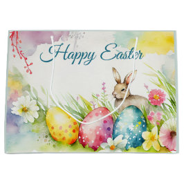 Grand Sac Cadeau Lapin de Pâques avec trois oeufs de Pâques