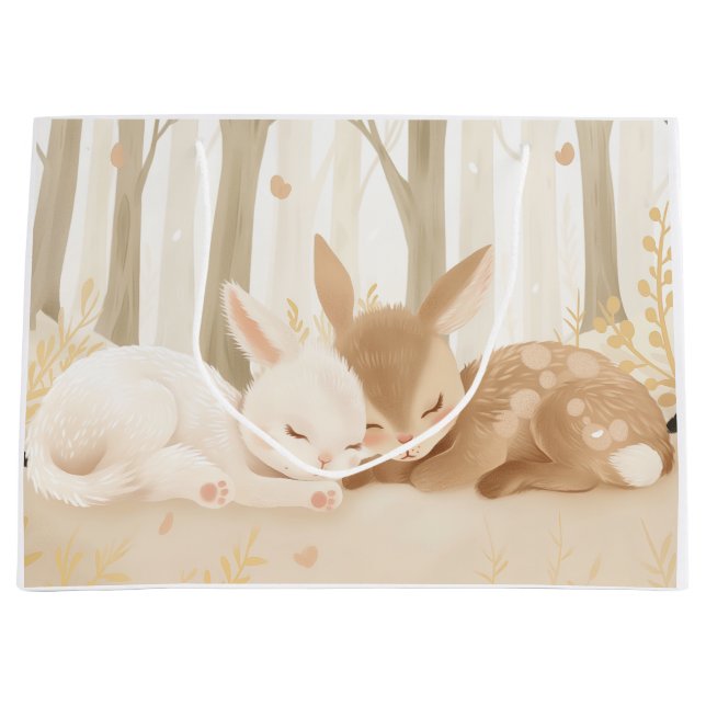 Grand Sac Cadeau Lapin dormant et semé dans la forêt (Devant)