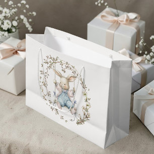 Grand Sac Cadeau Lapin Rétro Mignon dans un Balançoire Baby Shower