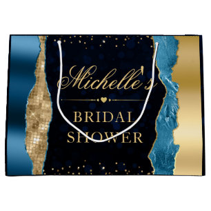 Grand Sac Cadeau Larmes de Glam Bleu et Or Bokeh Baby Shower