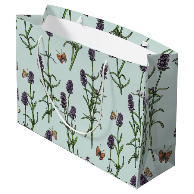 Grand Sac Cadeau Lavande et papillons sur verre de mer (Dos Angle)