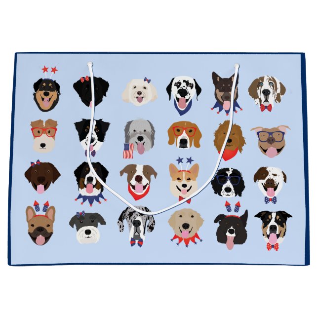 Grand Sac Cadeau Le 4 Juillet Dog Visages (Devant)