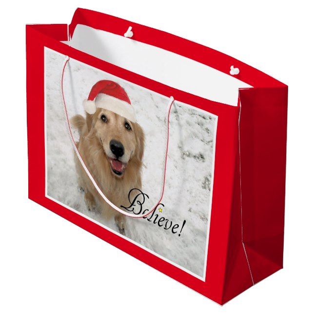 Grand Sac Cadeau Le chien de golden retriever croient Noël (Dos Angle)