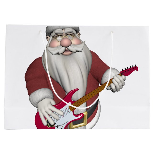 Grand Sac Cadeau Le père noël jouant la guitare électrique (Dos)