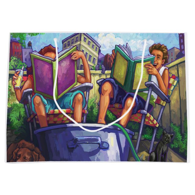 Grand Sac Cadeau Lecture en été (Devant)