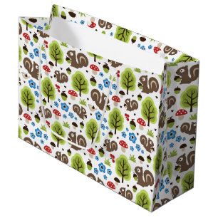 Grand Sac Cadeau L'écureuil dans le Motif de la forêt de chênes