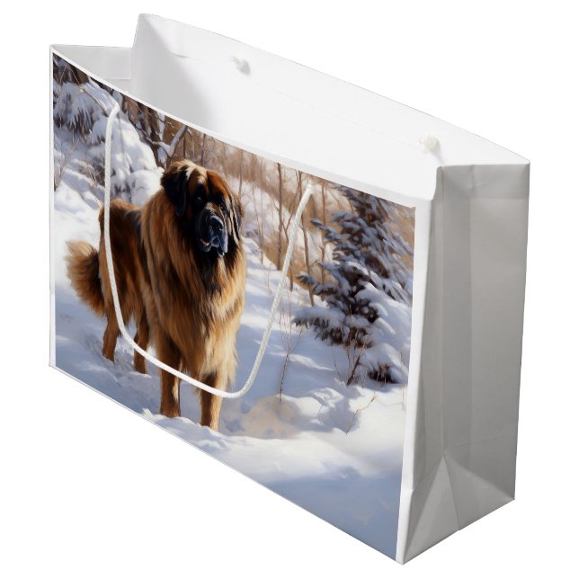 Grand Sac Cadeau Leonberger Laissez-le neiger Noël (Devant Angle)