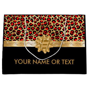 Grand Sac Cadeau Léopard d'or rouge personnalisées