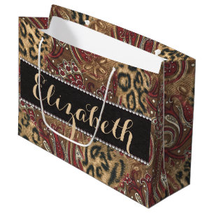 Grand Sac Cadeau Léopard et copie de motif de Paisley à