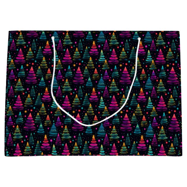 Grand Sac Cadeau Les arbres de Noël de Neon (Devant)