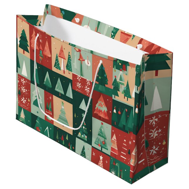 Grand Sac Cadeau Les arbres verts de Noël (Devant Angle)