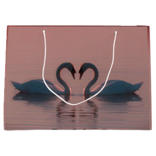 Grand Sac Cadeau Les cygnes noirs nagent Ciel rose