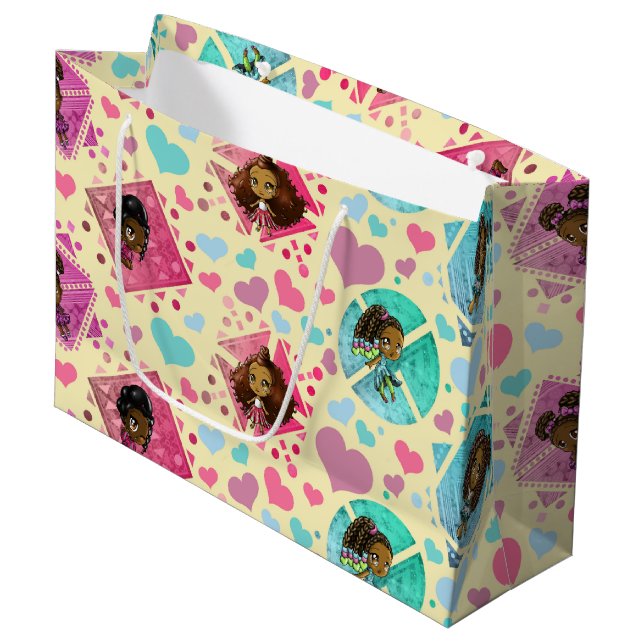 Grand Sac Cadeau Les filles et les coeurs africains américains (Devant Angle)