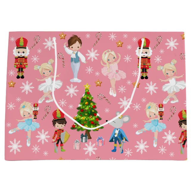 Grand Sac Cadeau Les personnages Casse-Noisette Pink hiver Noël (Devant)