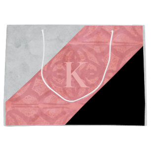 Grand Sac Cadeau LETTRE Batik Rose Ruddy ET Aquarelle Grise