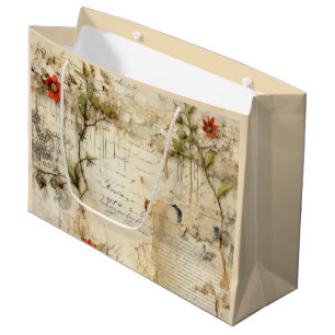 Grand Sac Cadeau Lettre vintage d'amour parchemin avec fleurs (6)