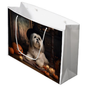 Grand Sac Cadeau Lhasa Apso Citrouilles Halloween Épouvantable