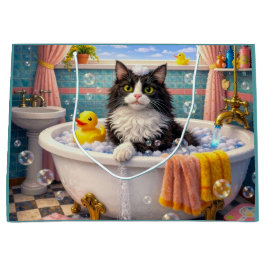 Grand Sac Cadeau L'heure du bain, chat