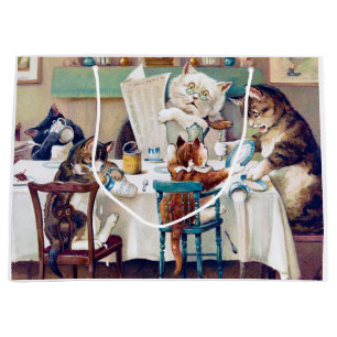 Grand Sac Cadeau L'heure du petit-déjeuner des chats, Louis Wain