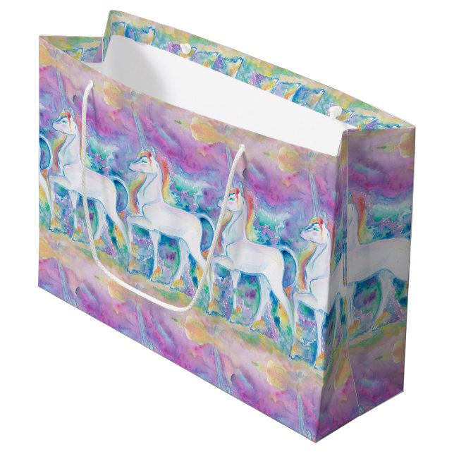Grand Sac Cadeau Licornes d'aquarelle (Devant Angle)
