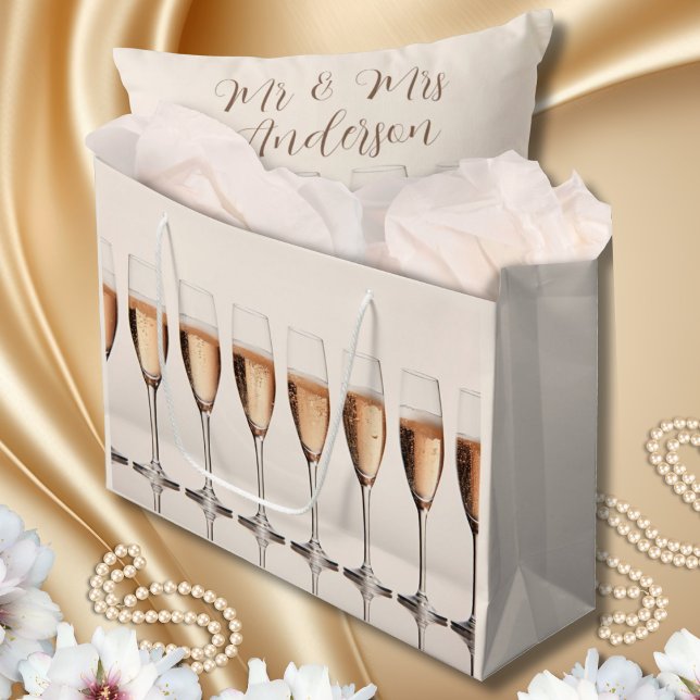 Grand Sac Cadeau Ligne de Lunettes de Champagne Rose Mariage Célébr (Créateur téléchargé)