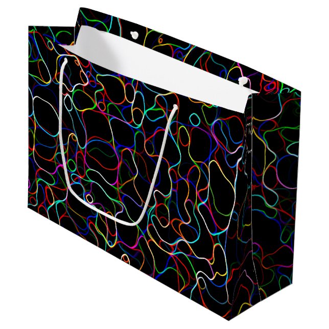 Grand Sac Cadeau Lignes multicouleurs néon (Devant Angle)