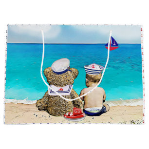 Grand Sac Cadeau Lil' Sailor Nautical Theme Baby shower de garçon