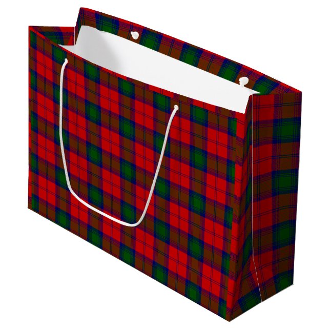 Grand Sac Cadeau Lindsay tartan rouge vert plaid (Devant Angle)