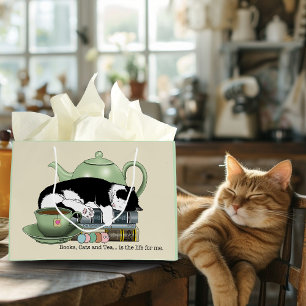 Grand Sac Cadeau Livres Confortables Chat Smoking Thé Mignon Théièr