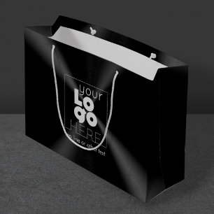 Grand Sac Cadeau Logo blanc sur métal noir brossé radial moderne