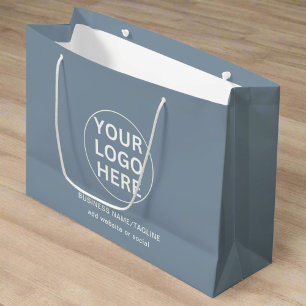 Grand Sac Cadeau Logo de marque professionnelle Dusty Blue
