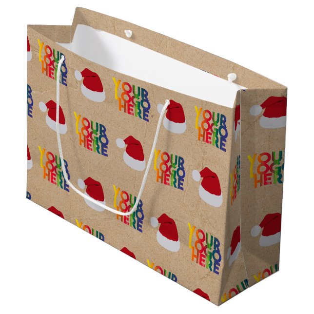 Grand Sac Cadeau Logo de Noël pour Entreprise Chapeau de Père Noël  (Devant Angle)