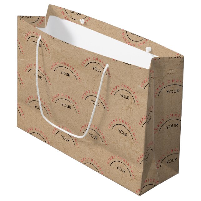 Grand Sac Cadeau Logo de société Kraft personnalisé Joyeux Noël (Devant Angle)