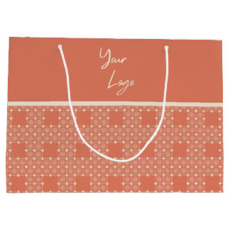 Grand Sac Cadeau Logo d'entreprise géométrique Peach Ivory