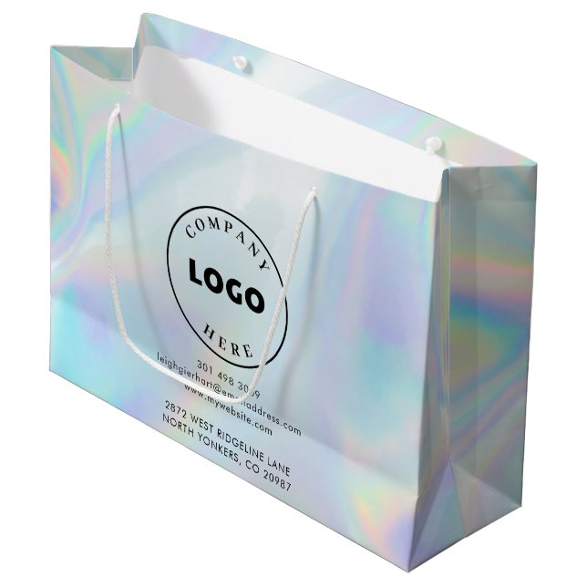 Grand Sac Cadeau Logo d'entreprise moderne et adresse holographique (Devant Angle)