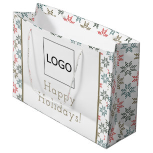 Grand Sac Cadeau Logo d'entreprise Motif élégant de poinsettia Noël