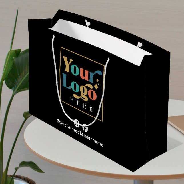 Grand Sac Cadeau Logo d'entreprise - Papier promotionnel noir (Créateur téléchargé)