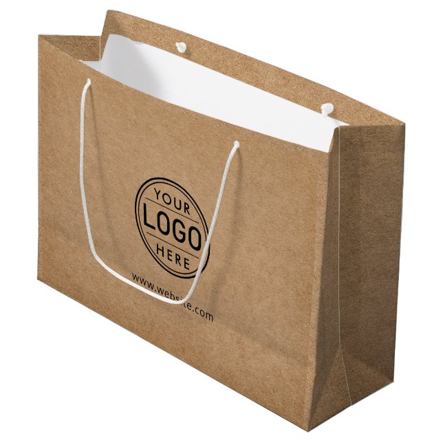 Grand Sac Cadeau Logo Entreprise Entreprise Rustique Kraft (Devant Angle)
