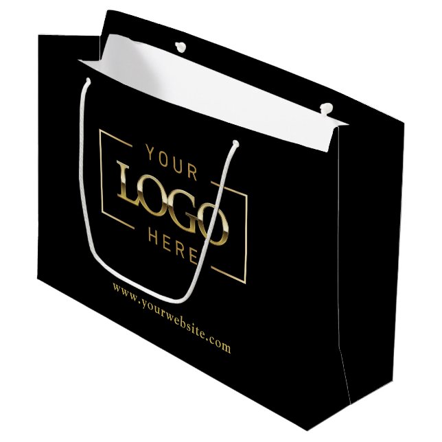 Grand Sac Cadeau Logo Personnalisé Black & Gold Company Promo Minim (Devant Angle)