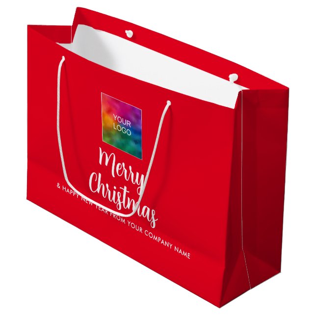 Grand Sac Cadeau Logo promotionnel de l'entreprise Joyeux Noël (Devant Angle)