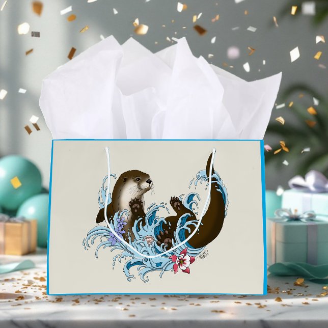 Grand Sac Cadeau Loutre de rivière fantaisiste bleue ludique éclabo (Créateur téléchargé)