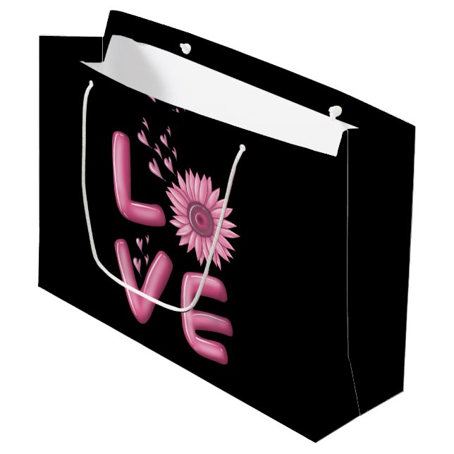 Grand Sac Cadeau Love Tournesol Rose (Devant Angle)