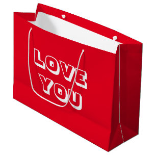 Grand Sac Cadeau Love You, rouge blanc moderne audacieux
