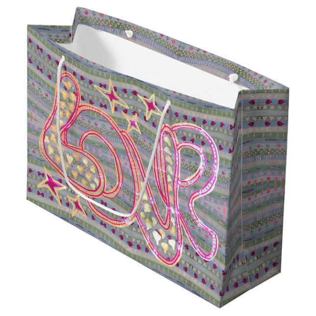Grand Sac Cadeau Lovely Lovely Hand Love with Hearts (Devant Angle)