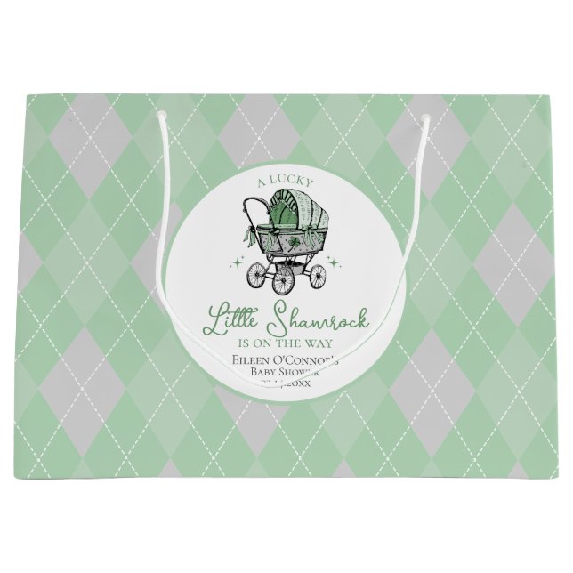 Grand Sac Cadeau Lucky Little Shamrock Jacquard Baby shower (Devant)