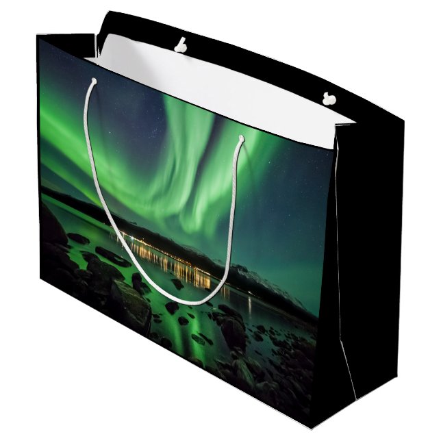 Grand Sac Cadeau Lumières du nord vertes (Dos Angle)