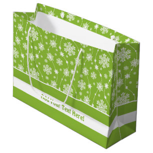 Grand Sac Cadeau Lumineuse Lime vert hiver blanc Fluvial Monogramme