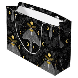 Grand Sac Cadeau Luna moth, phases de lune et lierre damassé patron