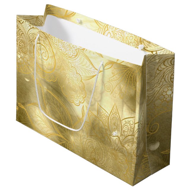 Grand Sac Cadeau Luxe sophistiqué or festif (Devant Angle)